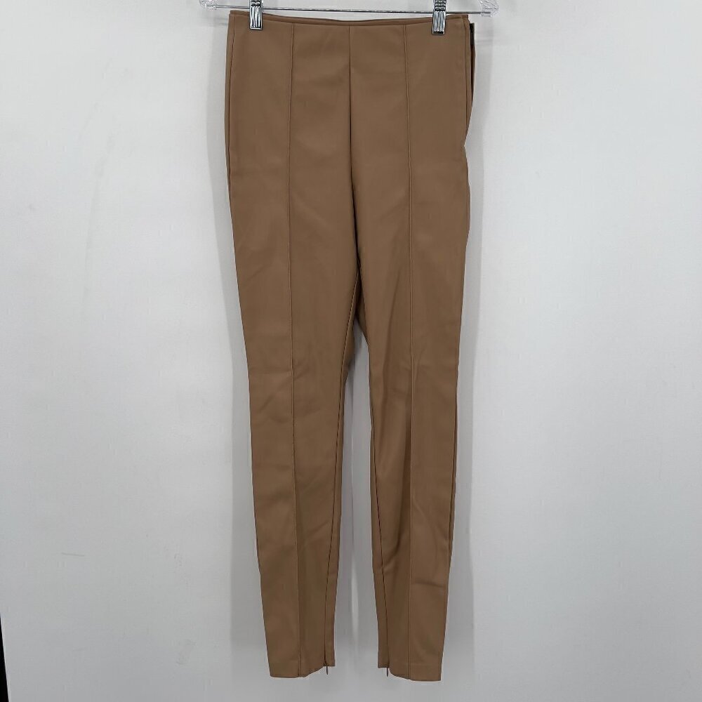 Zara Women's High Waisted Faux Leather Camel Skinny Leggings/Pants Size M